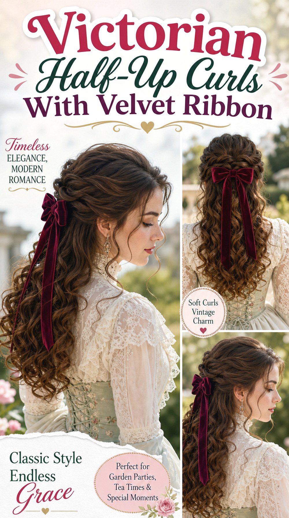 Victorian Half-Up Curls With Velvet Ribbon