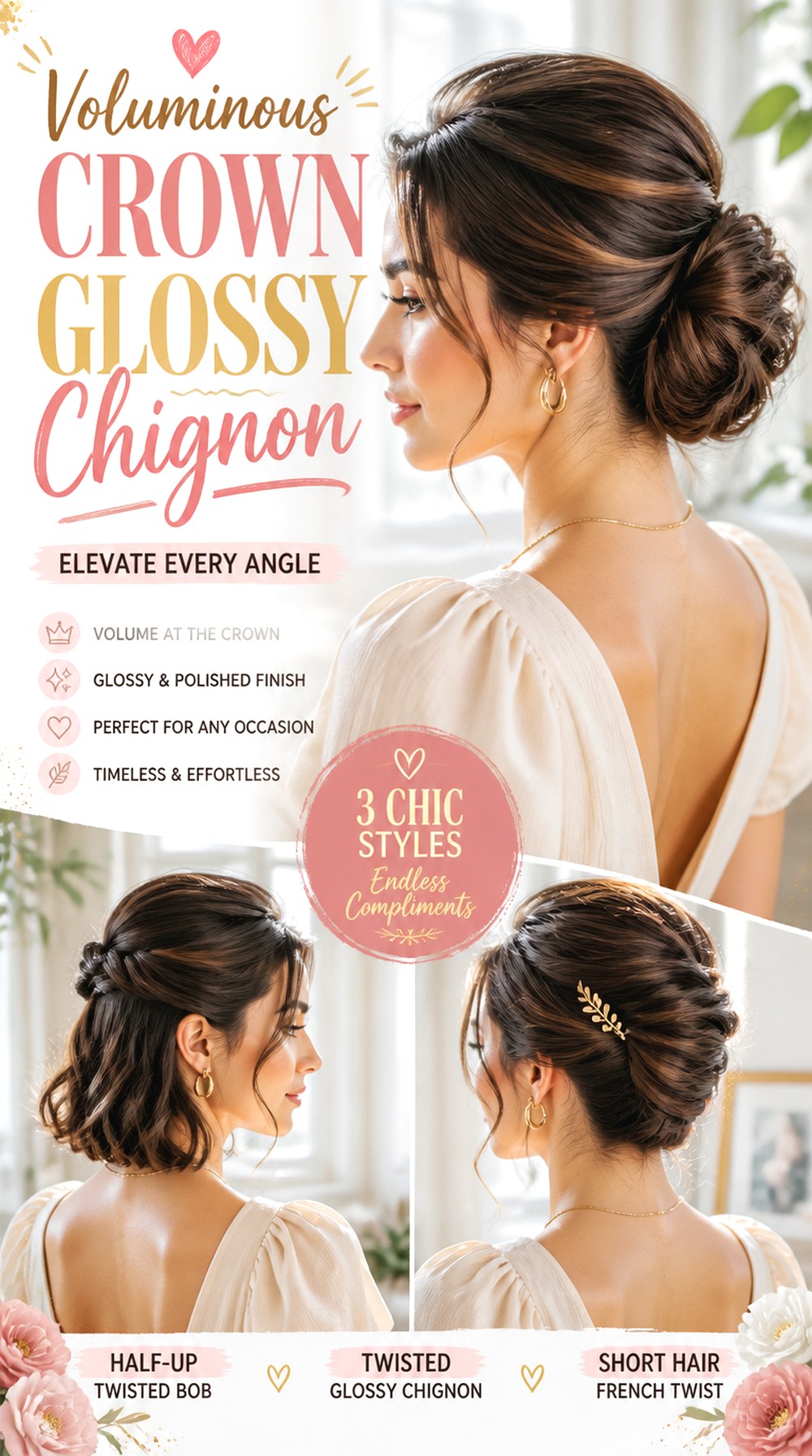 Voluminous Crown Glossy Chignon