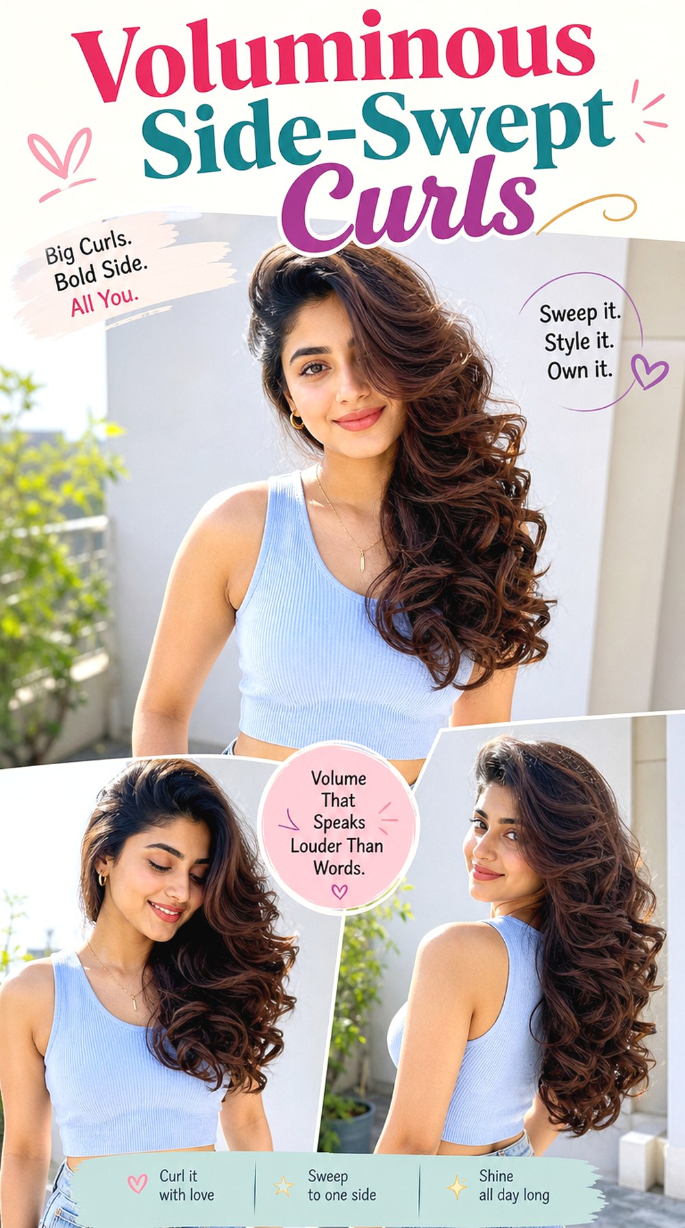 Voluminous Side-Swept Curls