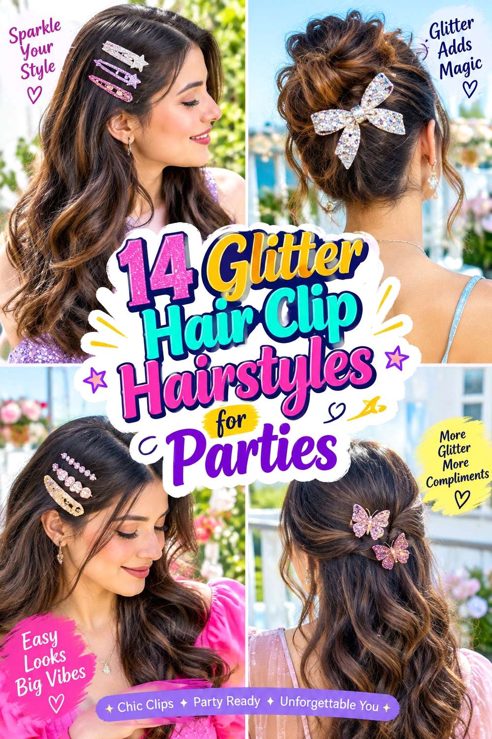 Glitter Hair Clip Hairstyles for Parties