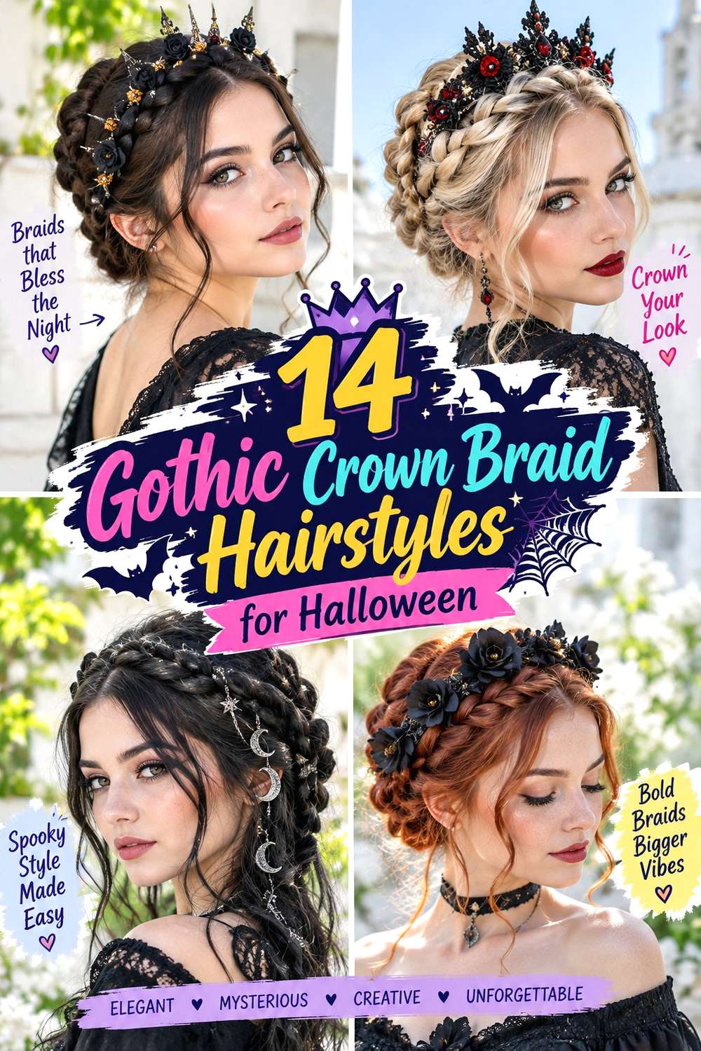Gothic Crown Braid Hairstyles for Halloween