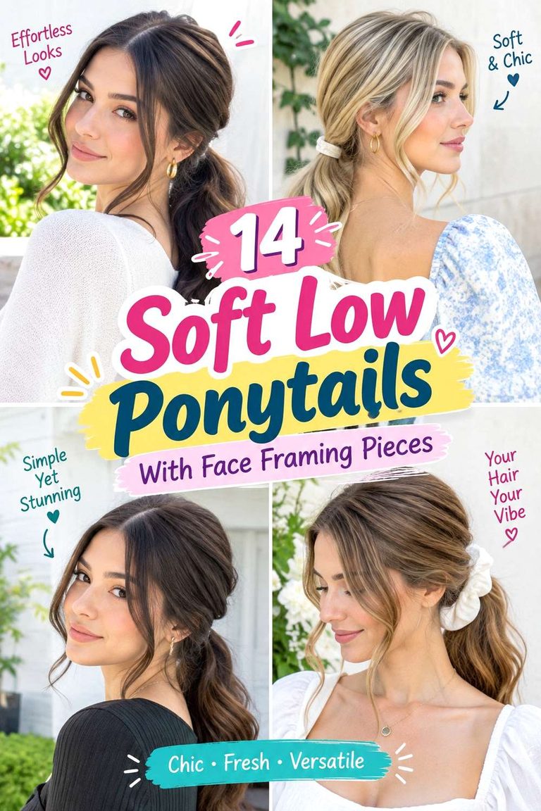 Soft Low Ponytails With Face Framing Pieces