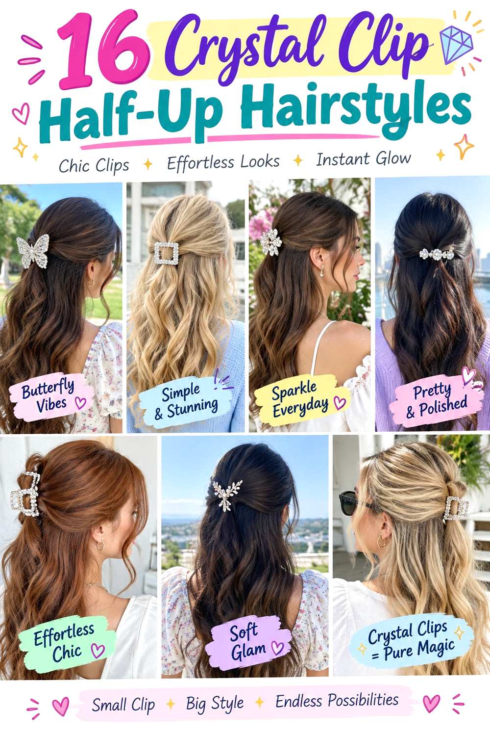 Crystal Clip Half-Up Hairstyles