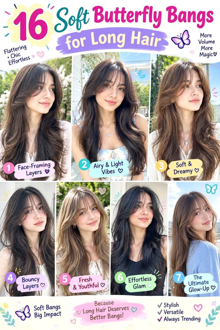 Soft Butterfly Bangs for Long Hair