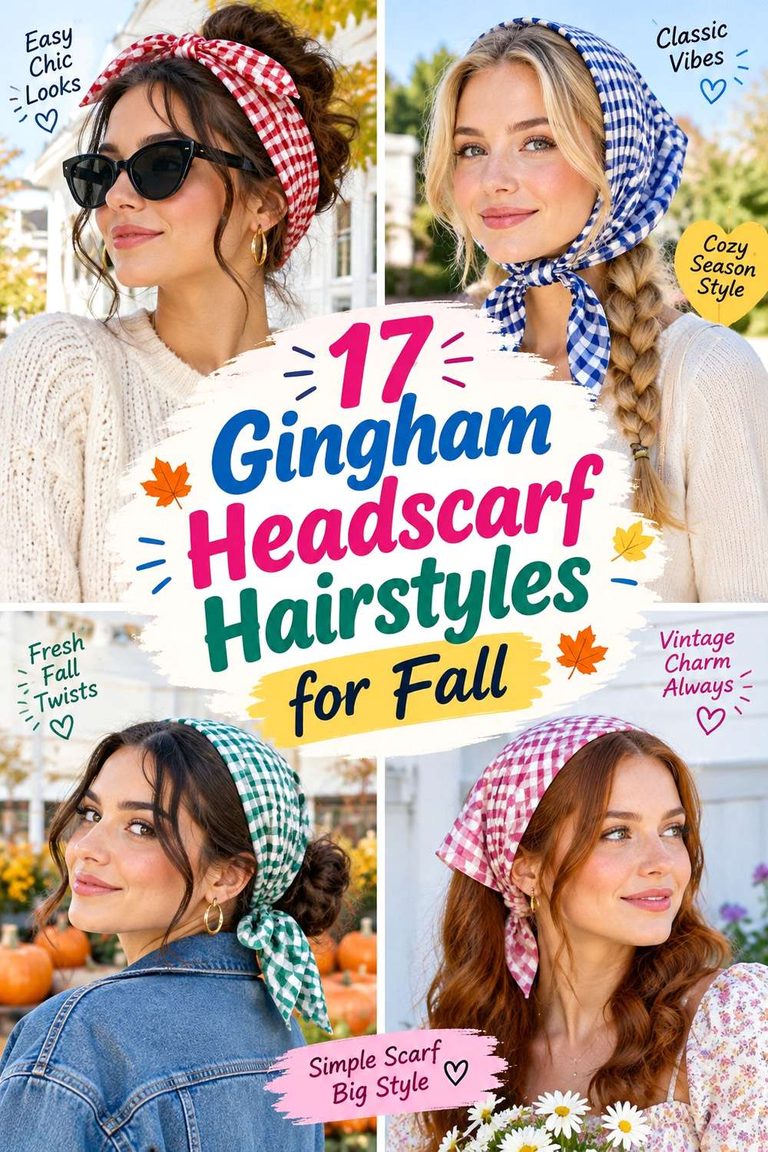 Gingham Headscarf Hairstyles for Fall