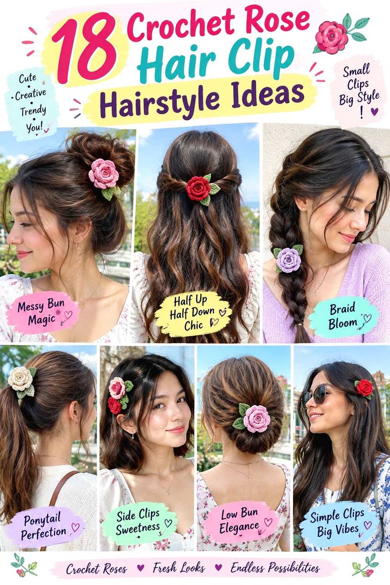 Crochet Rose Hair Clip Hairstyle Ideas