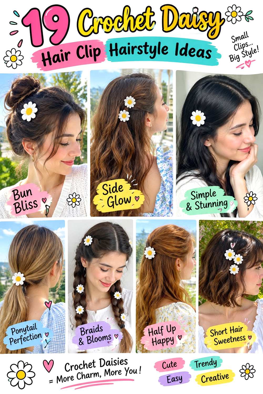 Crochet Daisy Hair Clip Hairstyle Ideas