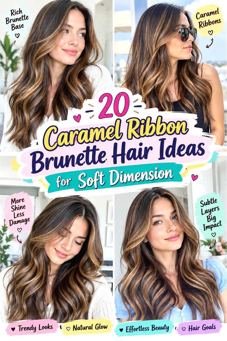 Caramel Ribbon Brunette Hair Ideas for Soft Dimension