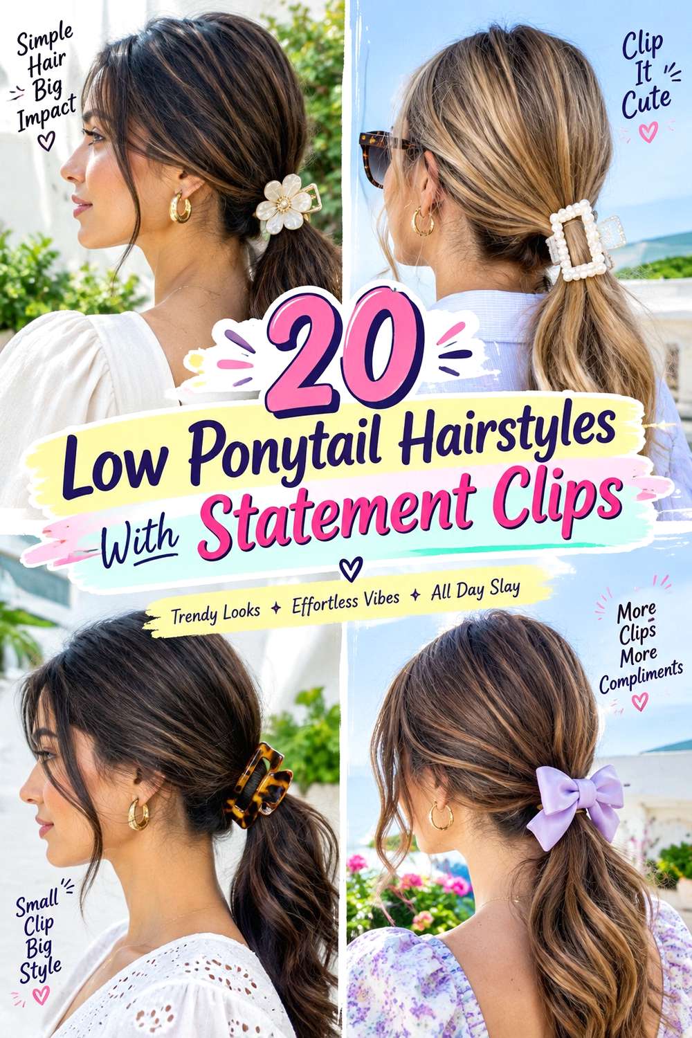 Low Ponytail Hairstyles With Statement Clips