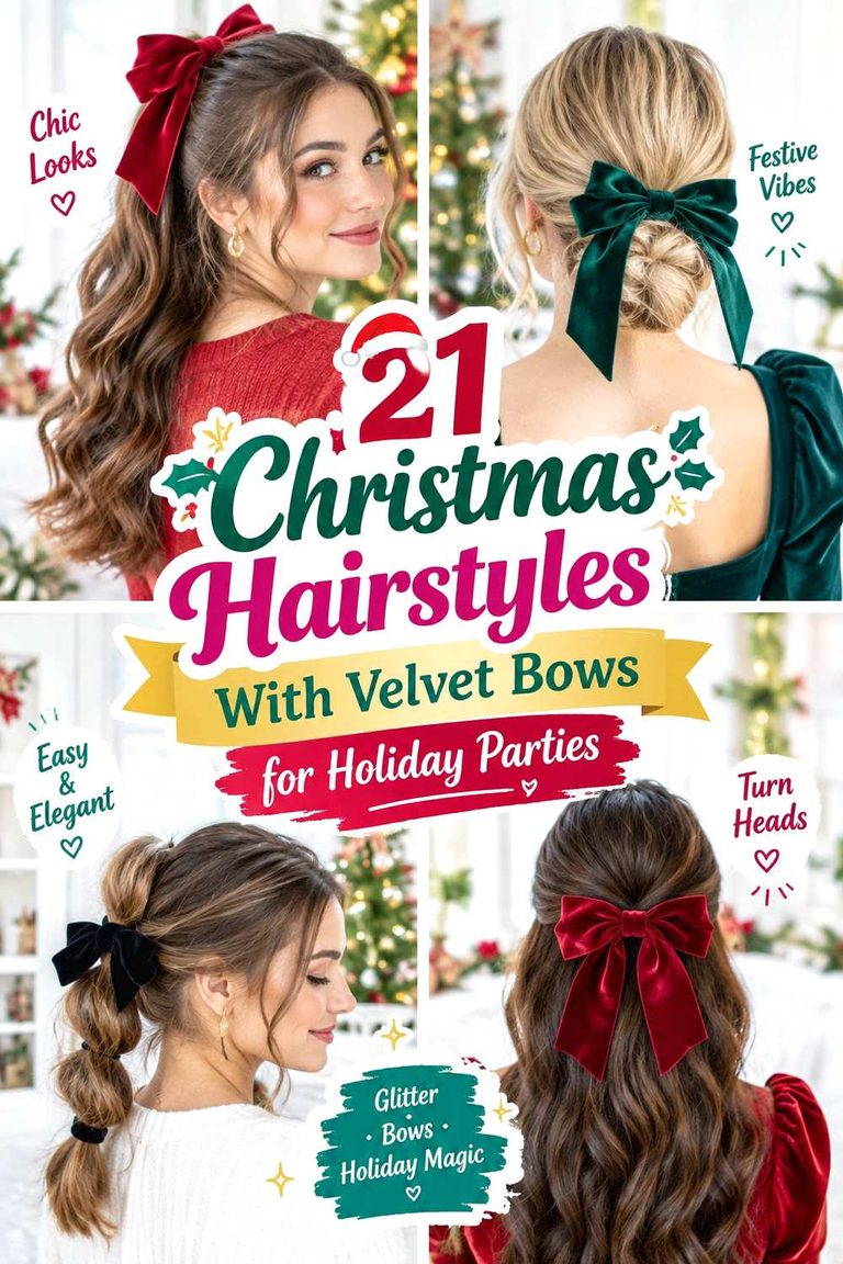 Christmas Hairstyles With Velvet Bows for Holiday Parties