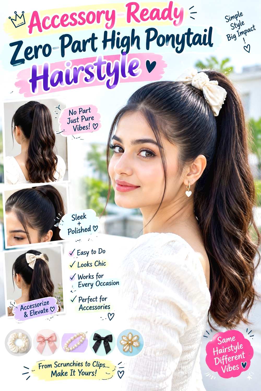 Accessory-Ready Zero-Part High Ponytail Hairstyle