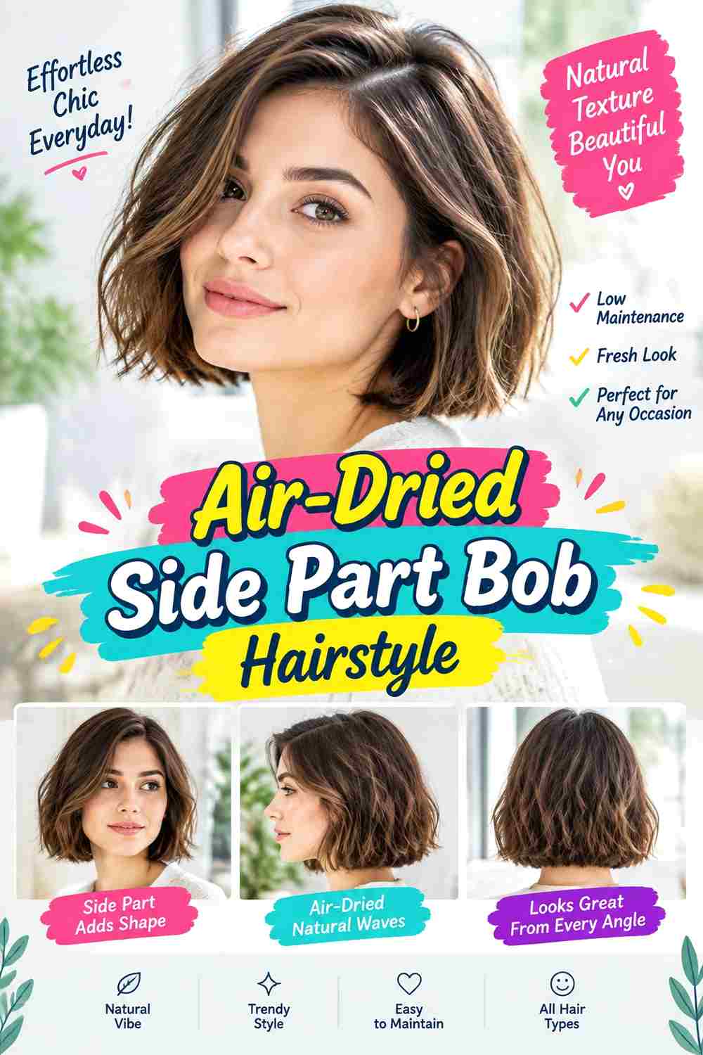 Air-Dried Side Part Bob Hairstyle