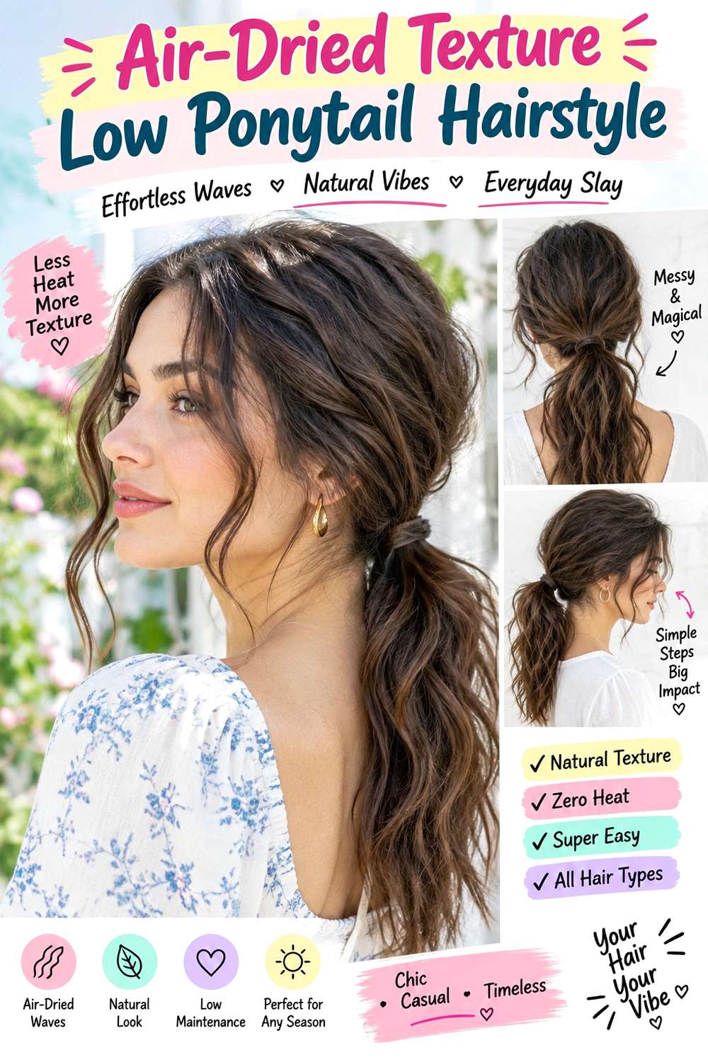 Air-Dried Texture Low Ponytail Hairstyle