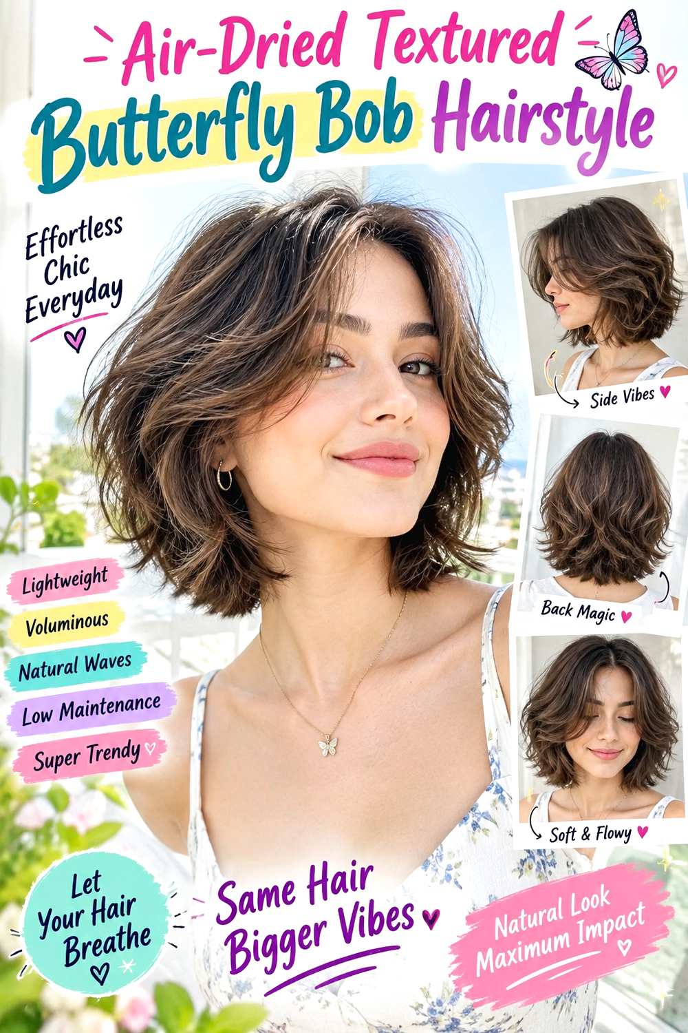 Air-Dried Textured Butterfly Bob Hairstyle