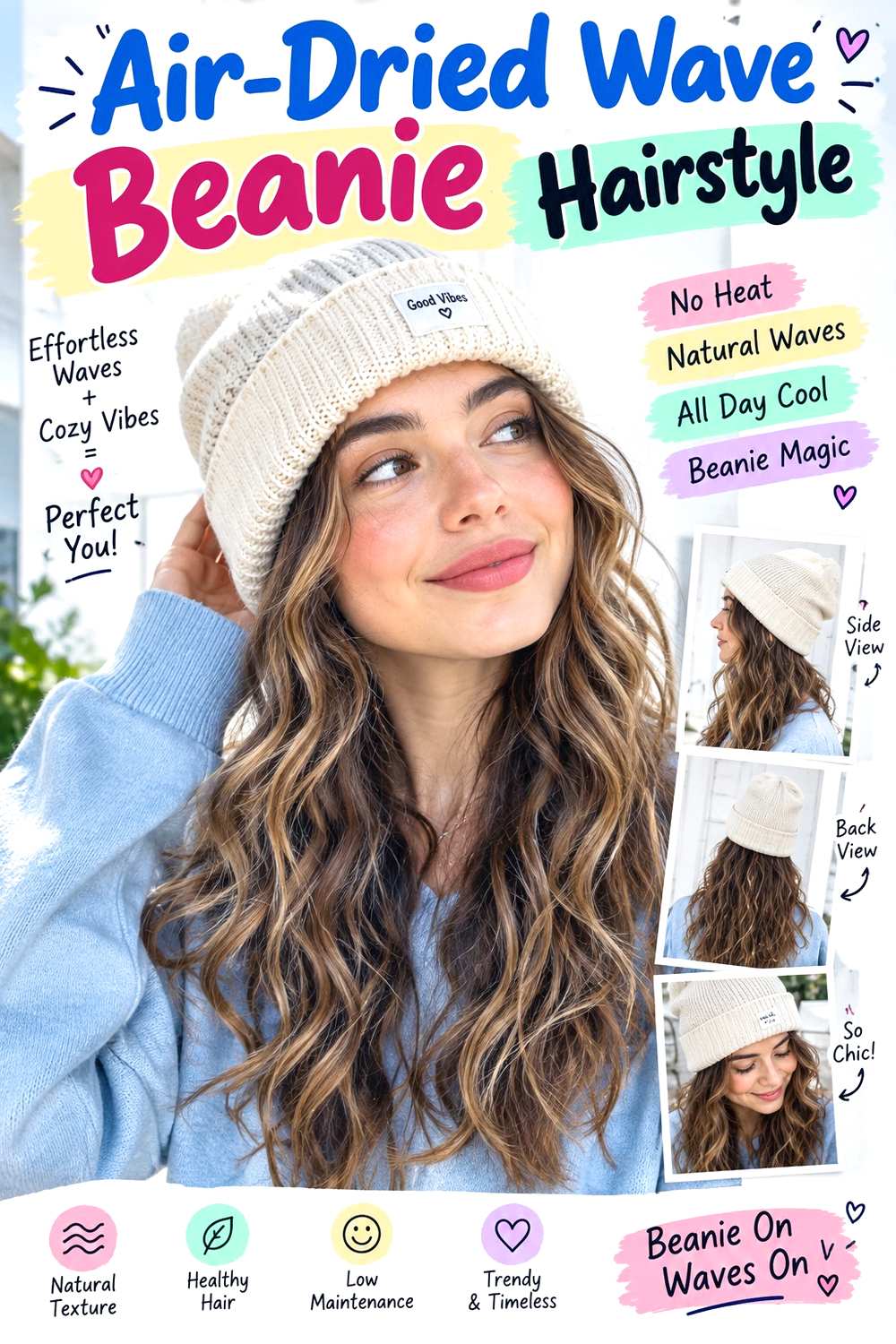 Air-Dried Wave Beanie Hairstyle