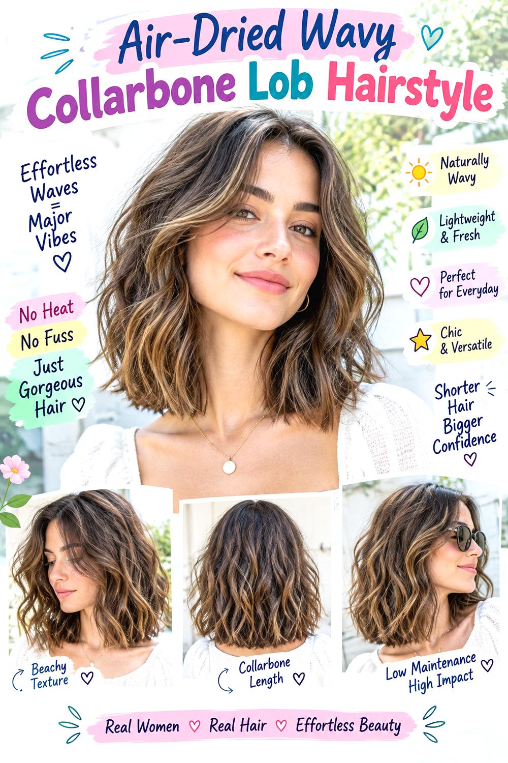 Air-Dried Wavy Collarbone Lob Hairstyle