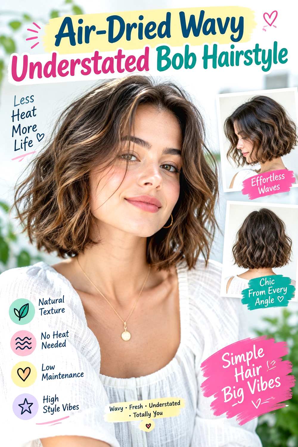 Air-Dried Wavy Understated Bob Hairstyle