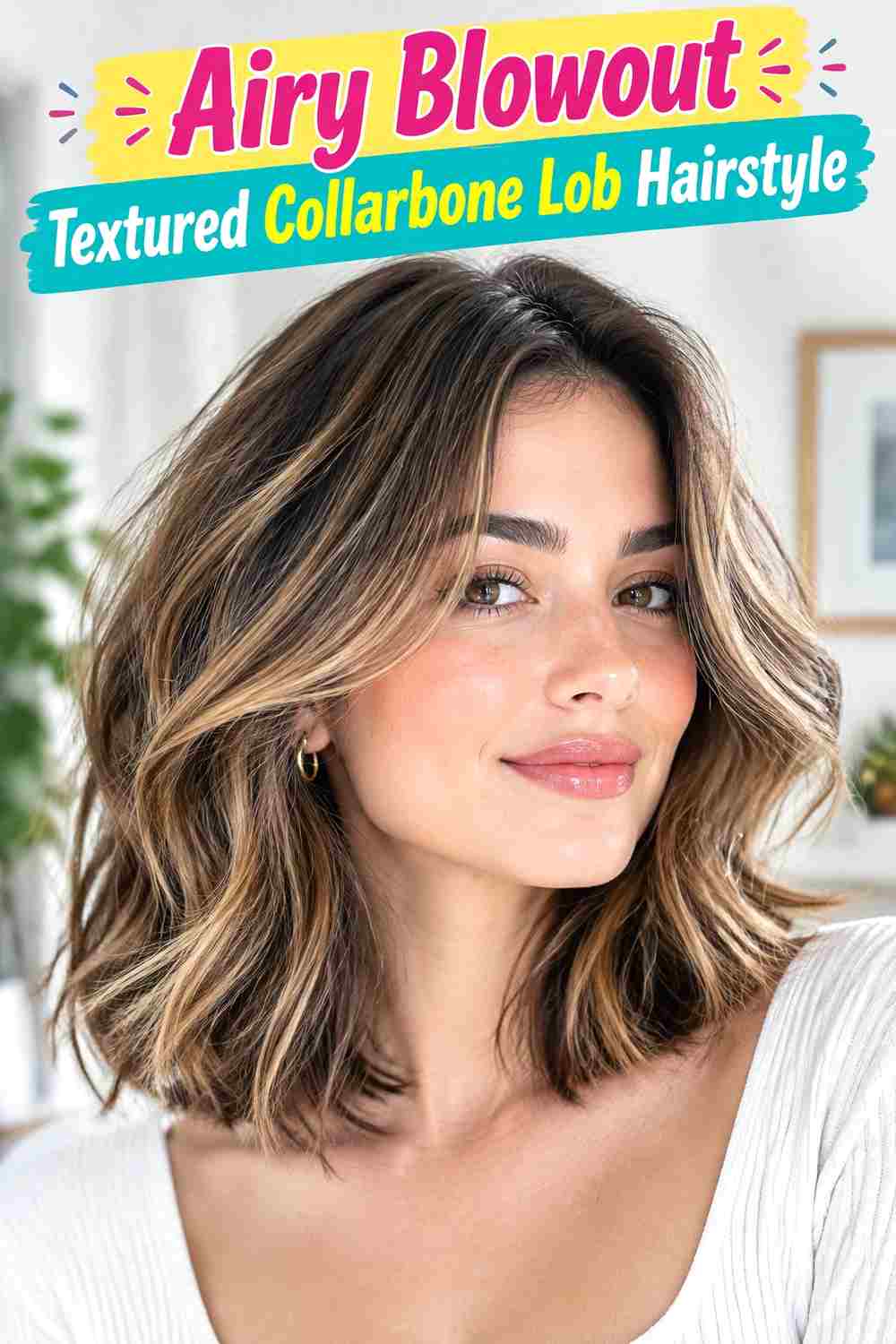 Airy Blowout Textured Collarbone Lob Hairstyle