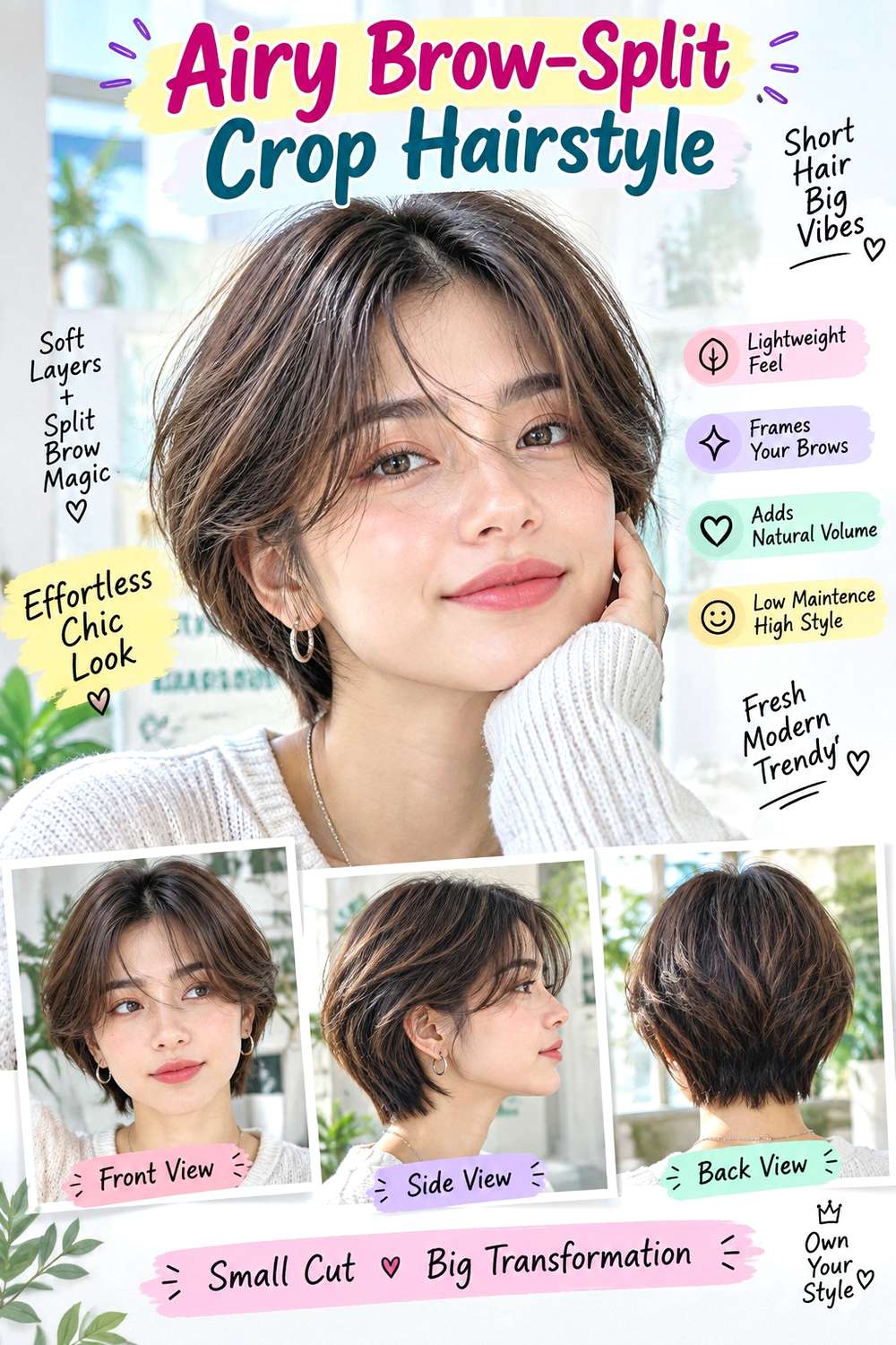 Airy Brow-Split Crop Hairstyle