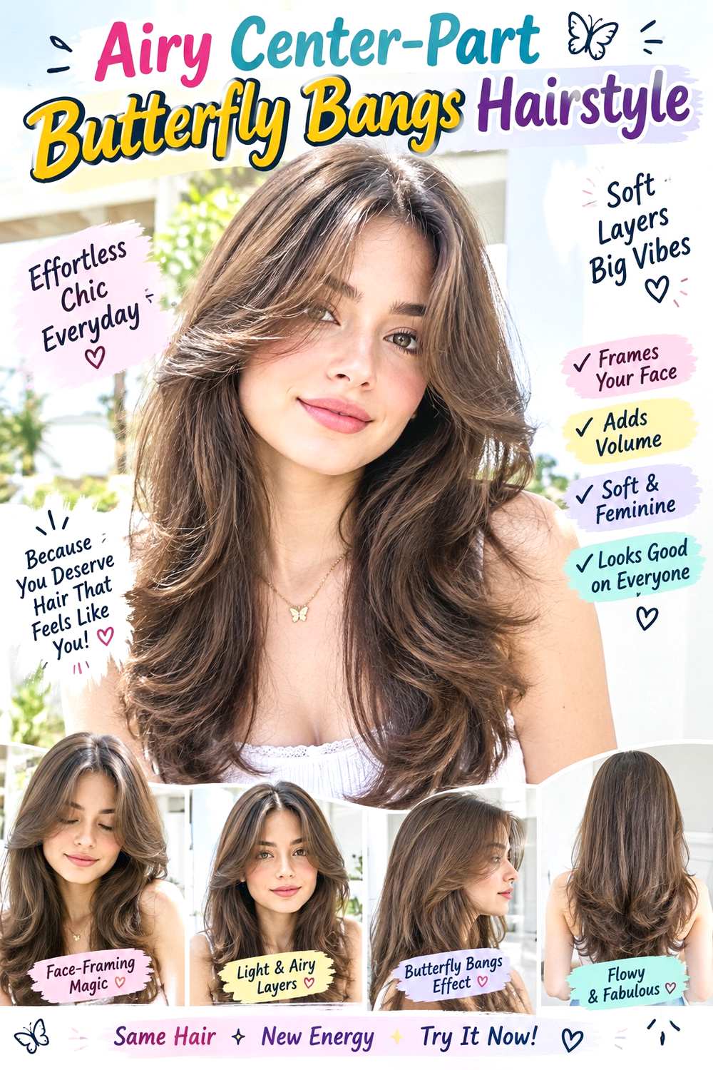 Airy Center-Part Butterfly Bangs Hairstyle