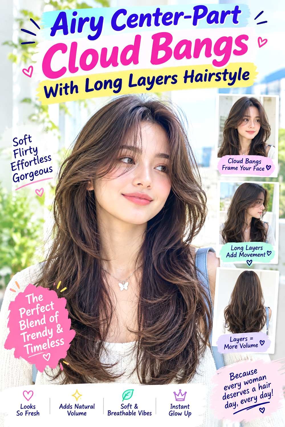 Airy Center-Part Cloud Bangs With Long Layers Hairstyle