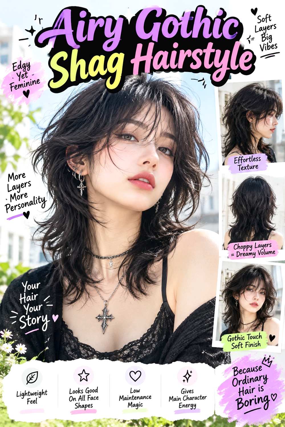 Airy Gothic Shag Hairstyle