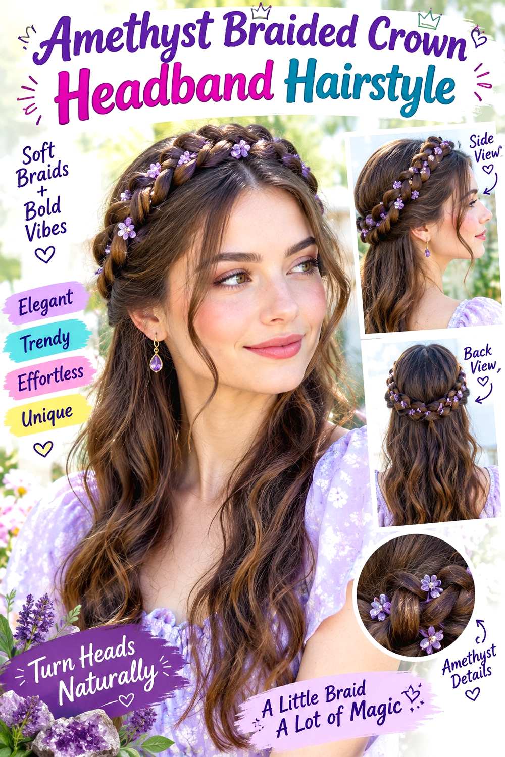 Amethyst Braided Crown Headband Hairstyle