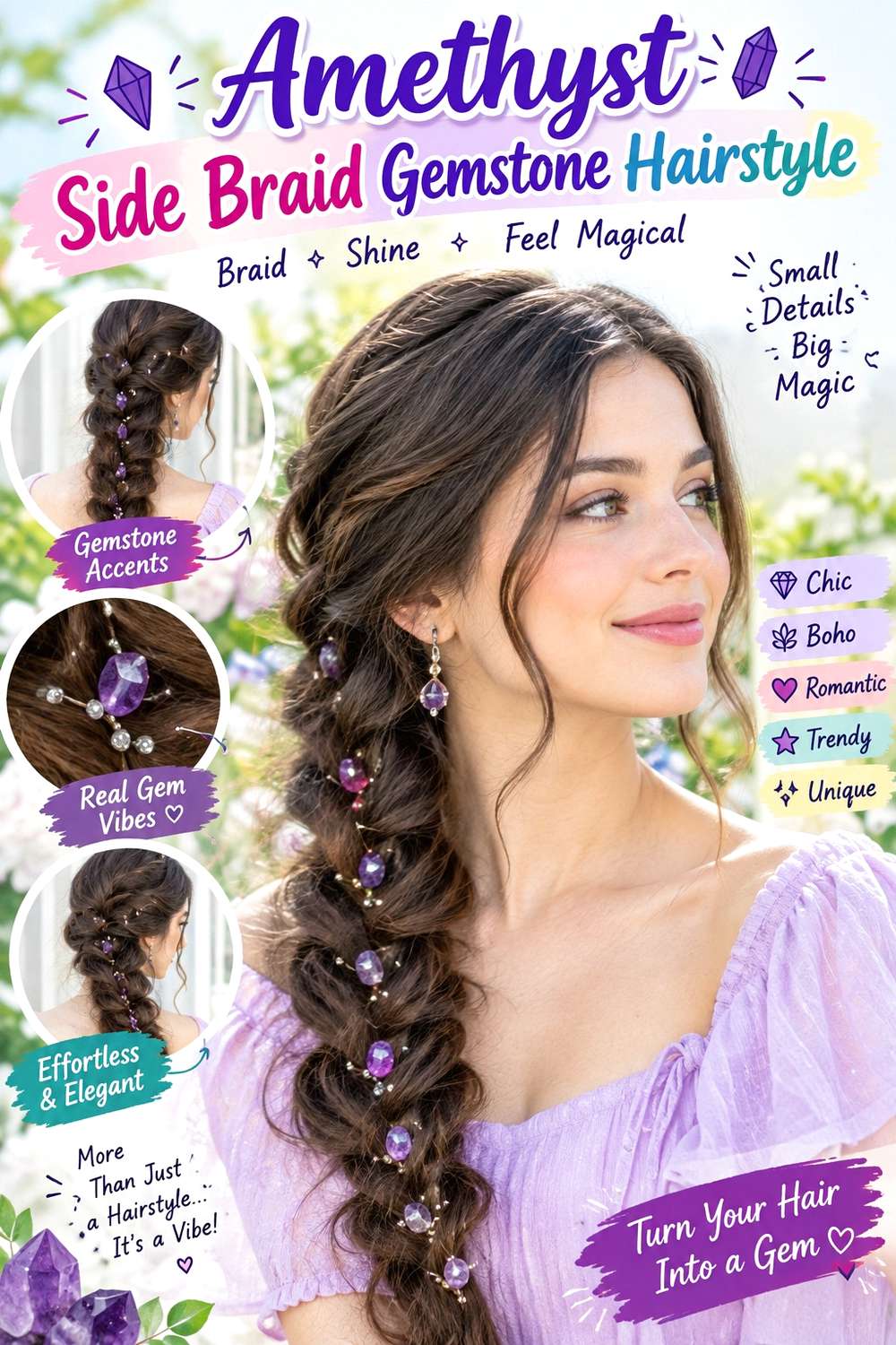 Amethyst Side Braid Gemstone Hairstyle