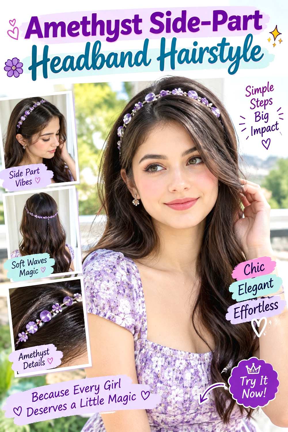 Amethyst Side-Part Headband Hairstyle