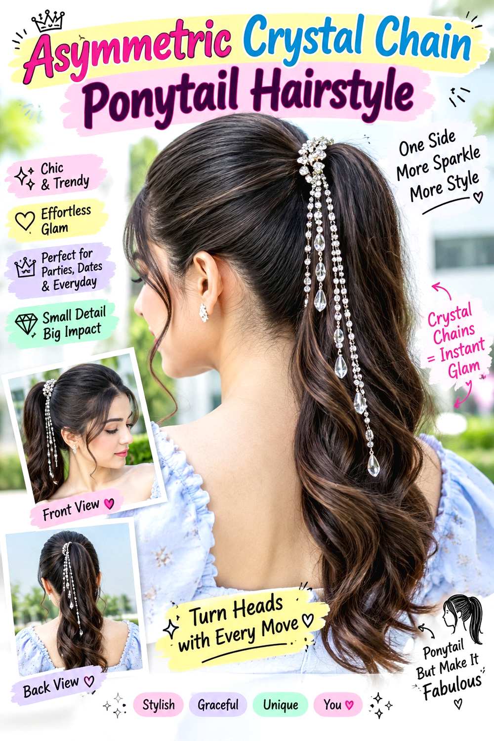 Asymmetric Crystal Chain Ponytail Hairstyle