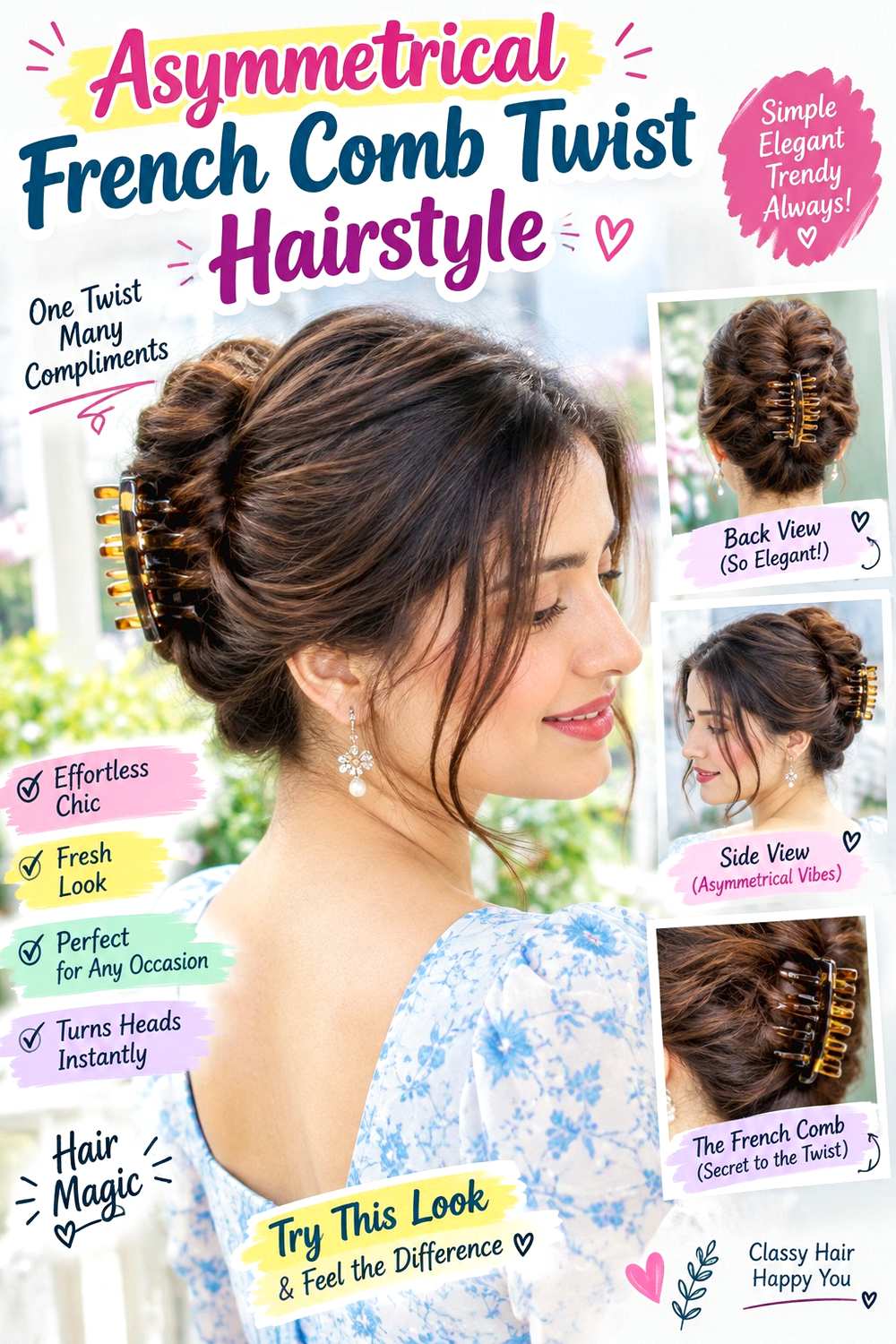 Asymmetrical French Comb Twist Hairstyle