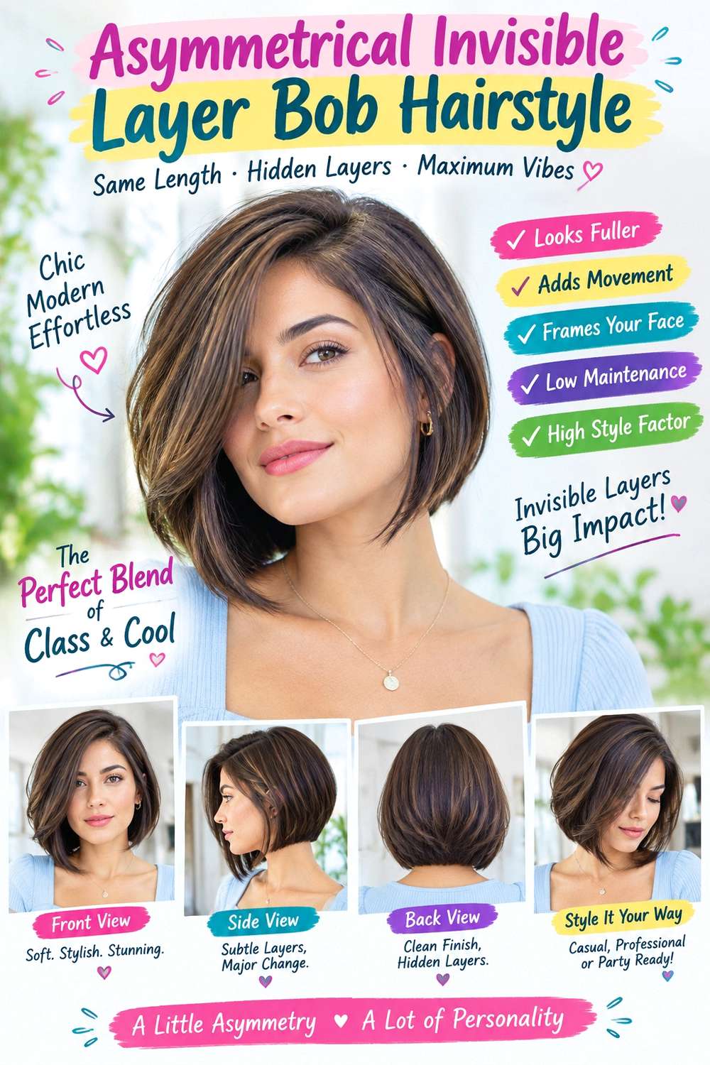 Asymmetrical Invisible Layer Bob Hairstyle