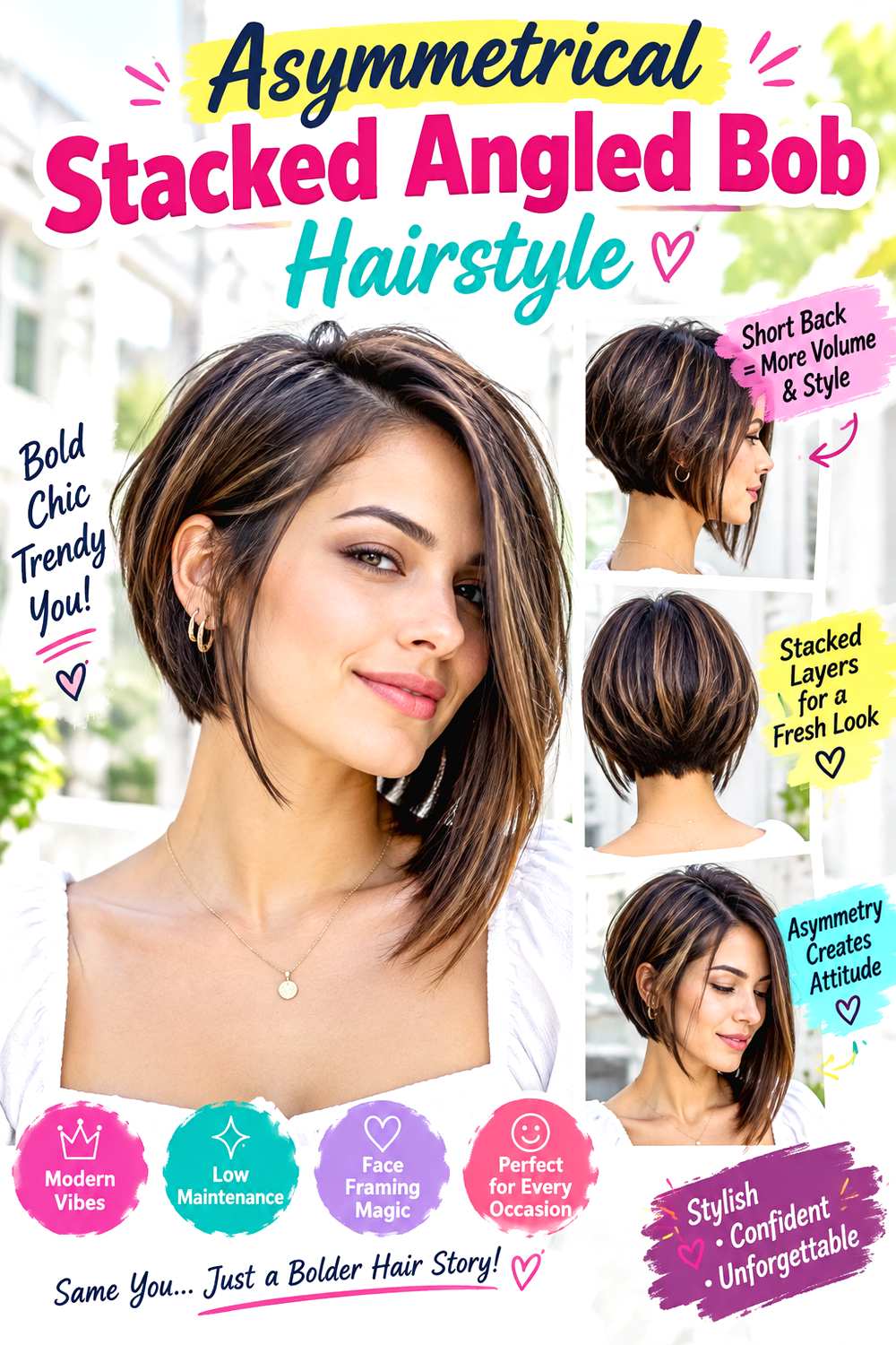 Asymmetrical Stacked Angled Bob Hairstyle
