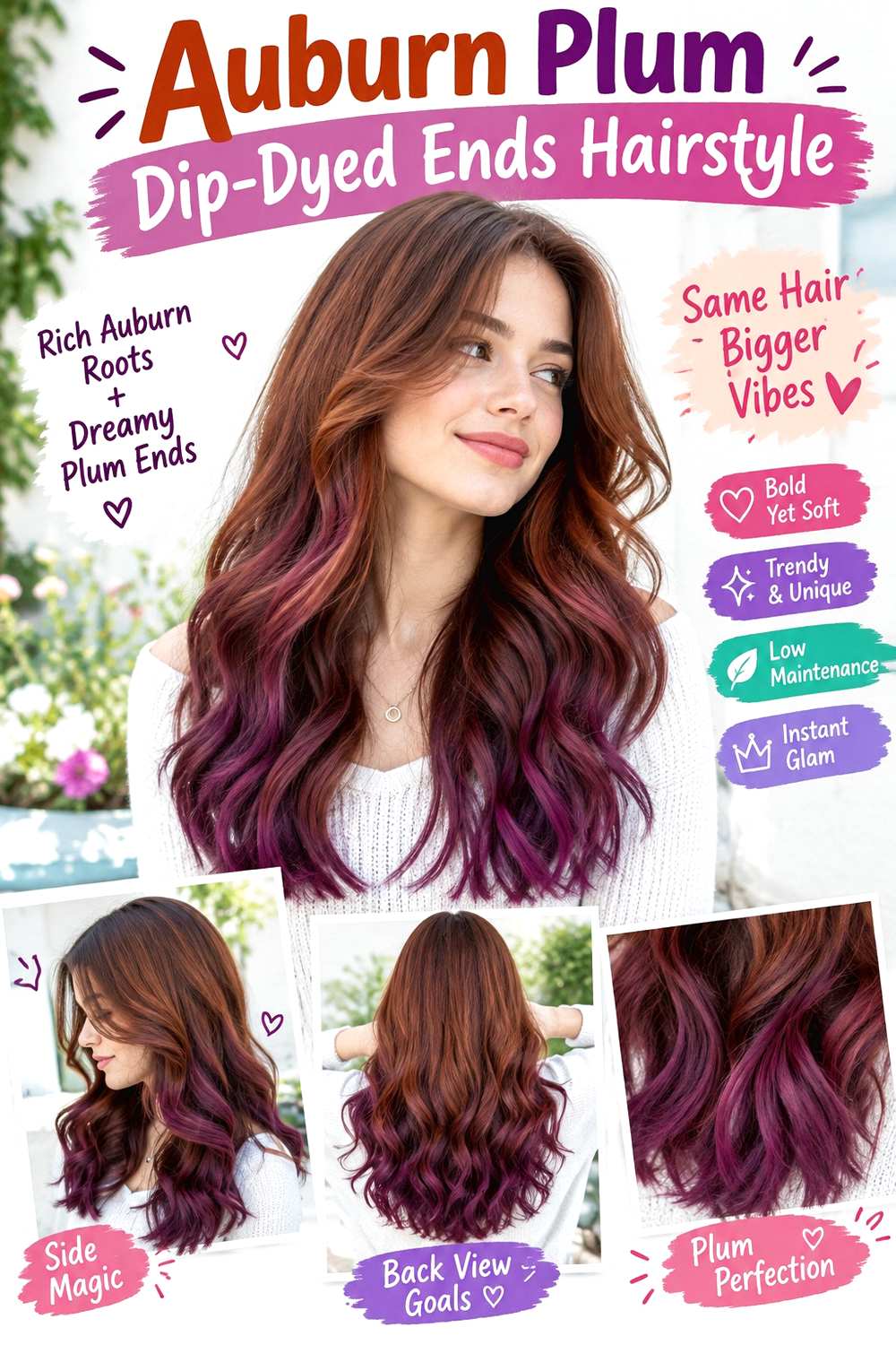 Auburn Plum Dip-Dyed Ends Hairstyle