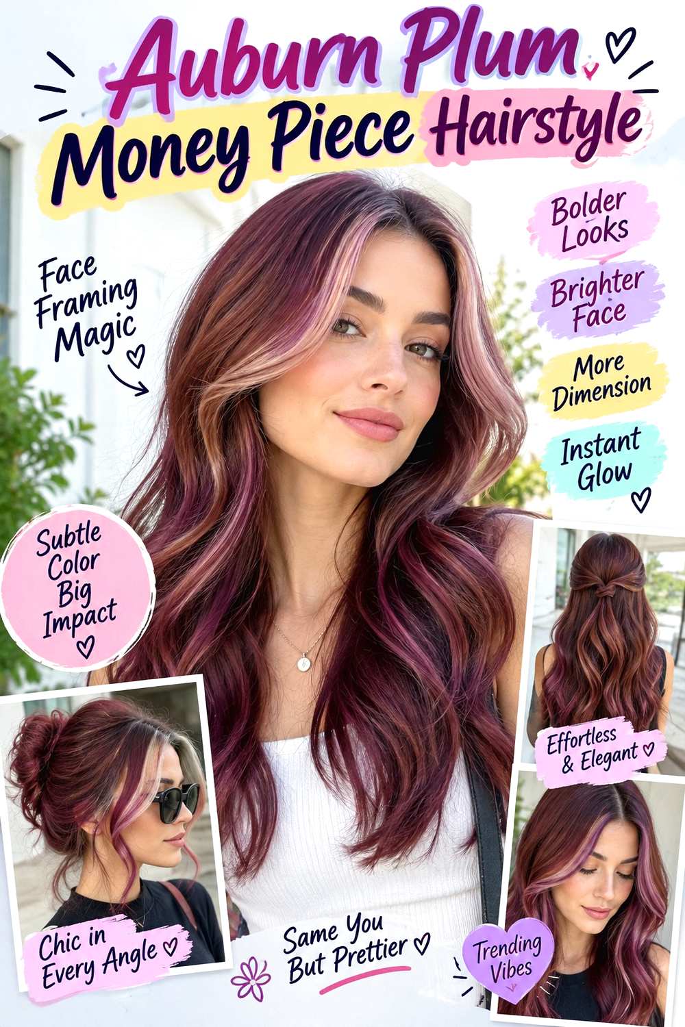 Auburn Plum Money Piece Hairstyle