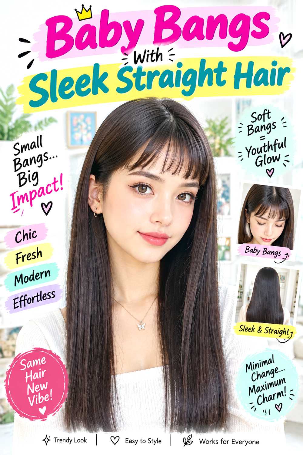 Baby Bangs With Sleek Straight Hair