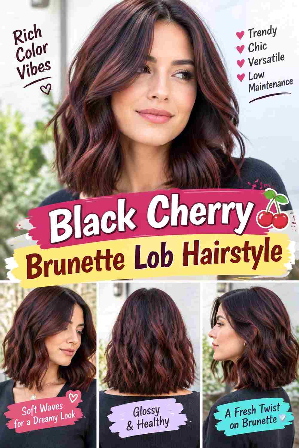 Black Cherry Brunette Lob Hairstyle
