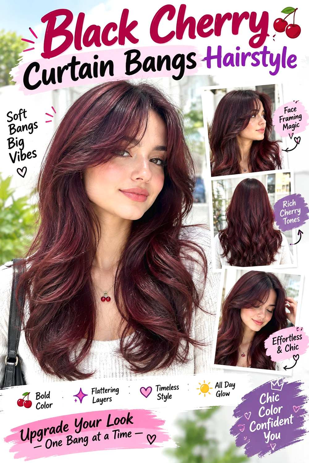 Black Cherry Curtain Bangs Hairstyle