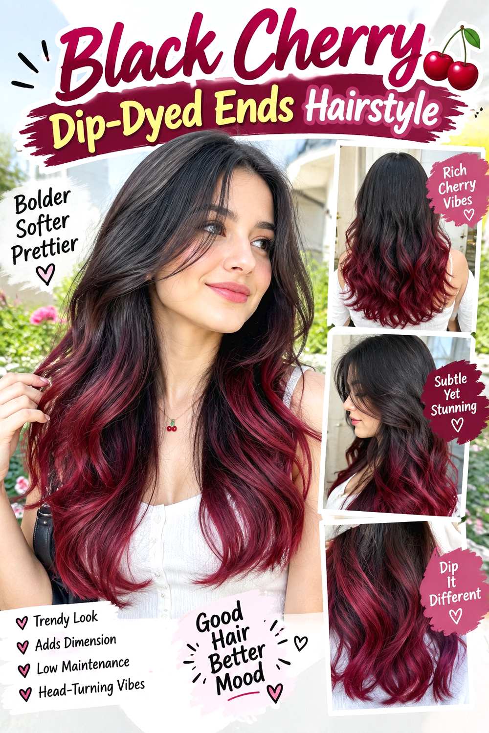 Black Cherry Dip-Dyed Ends Hairstyle