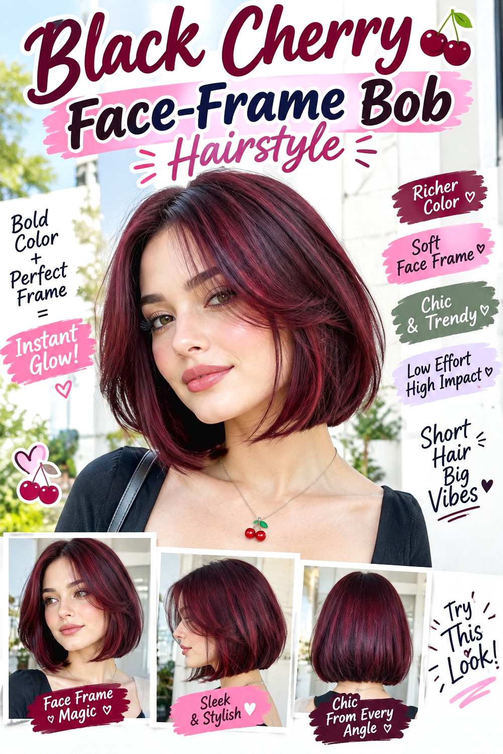 Black Cherry Face-Frame Bob Hairstyle