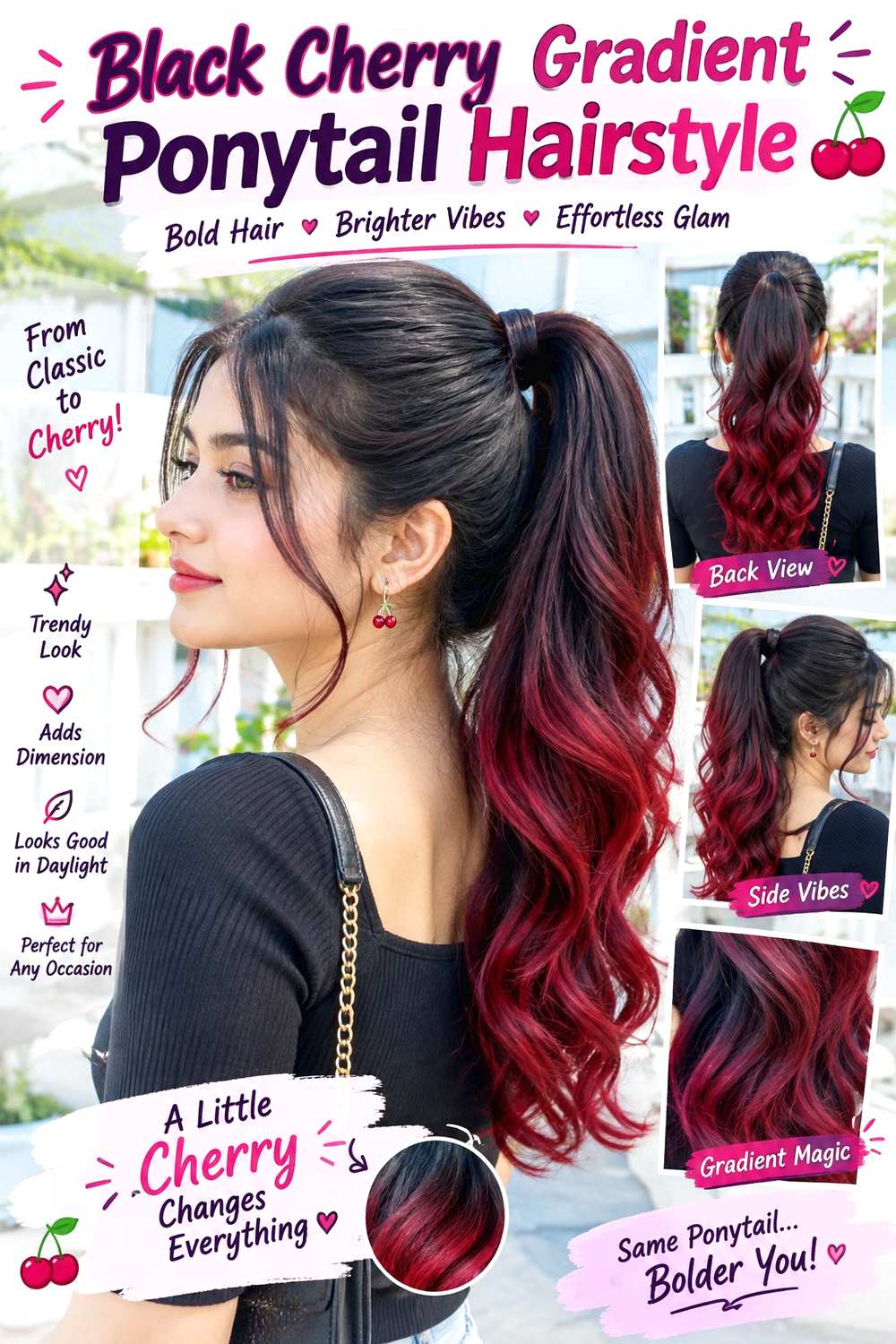 Black Cherry Gradient Ponytail Hairstyle