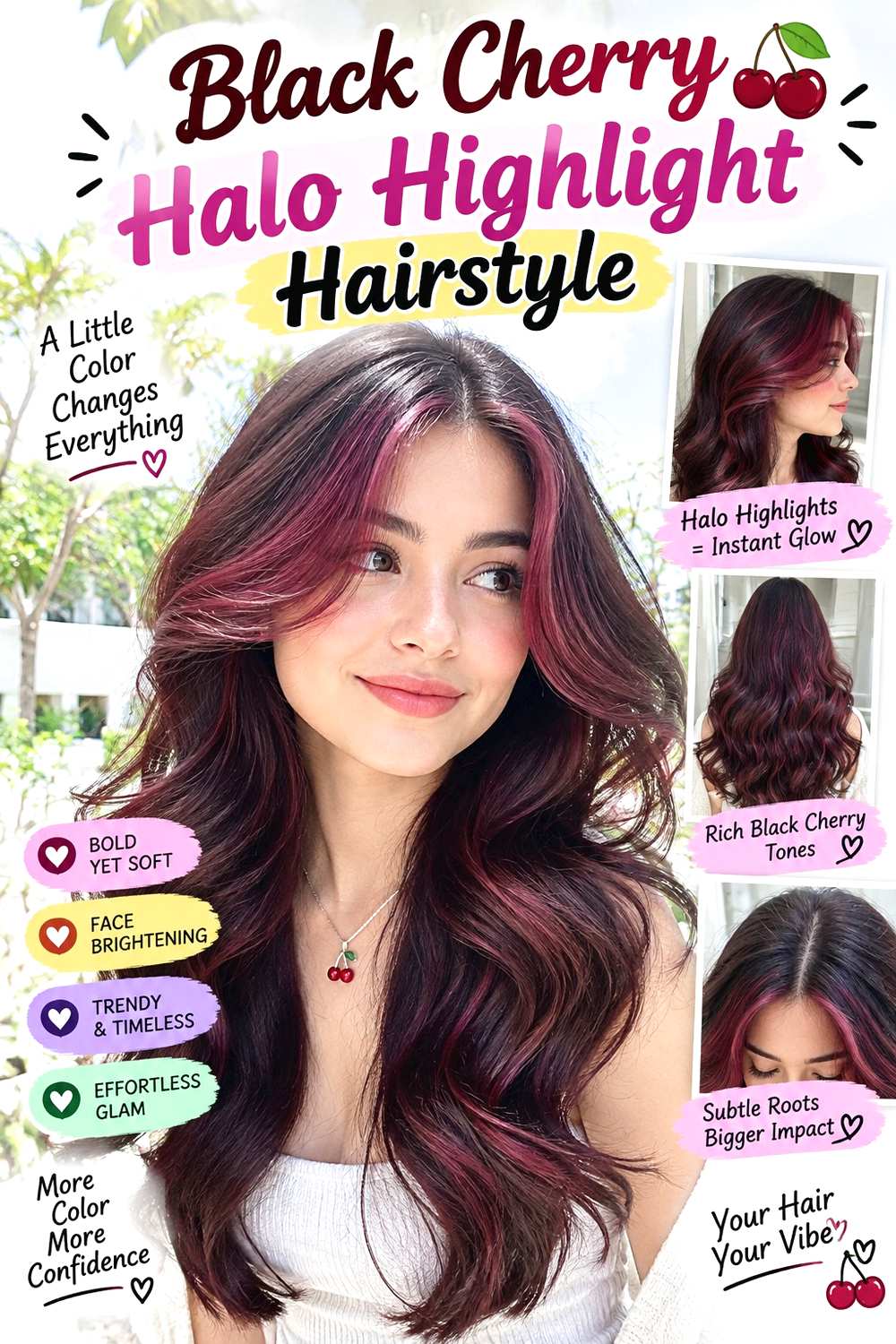 Black Cherry Halo Highlight Hairstyle