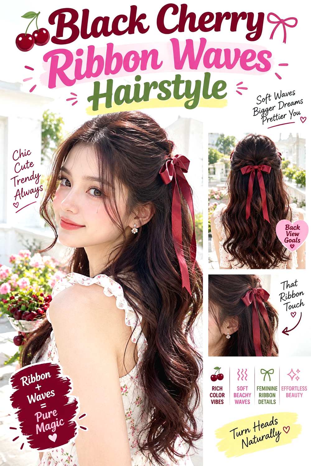 Black Cherry Ribbon Waves Hairstyle