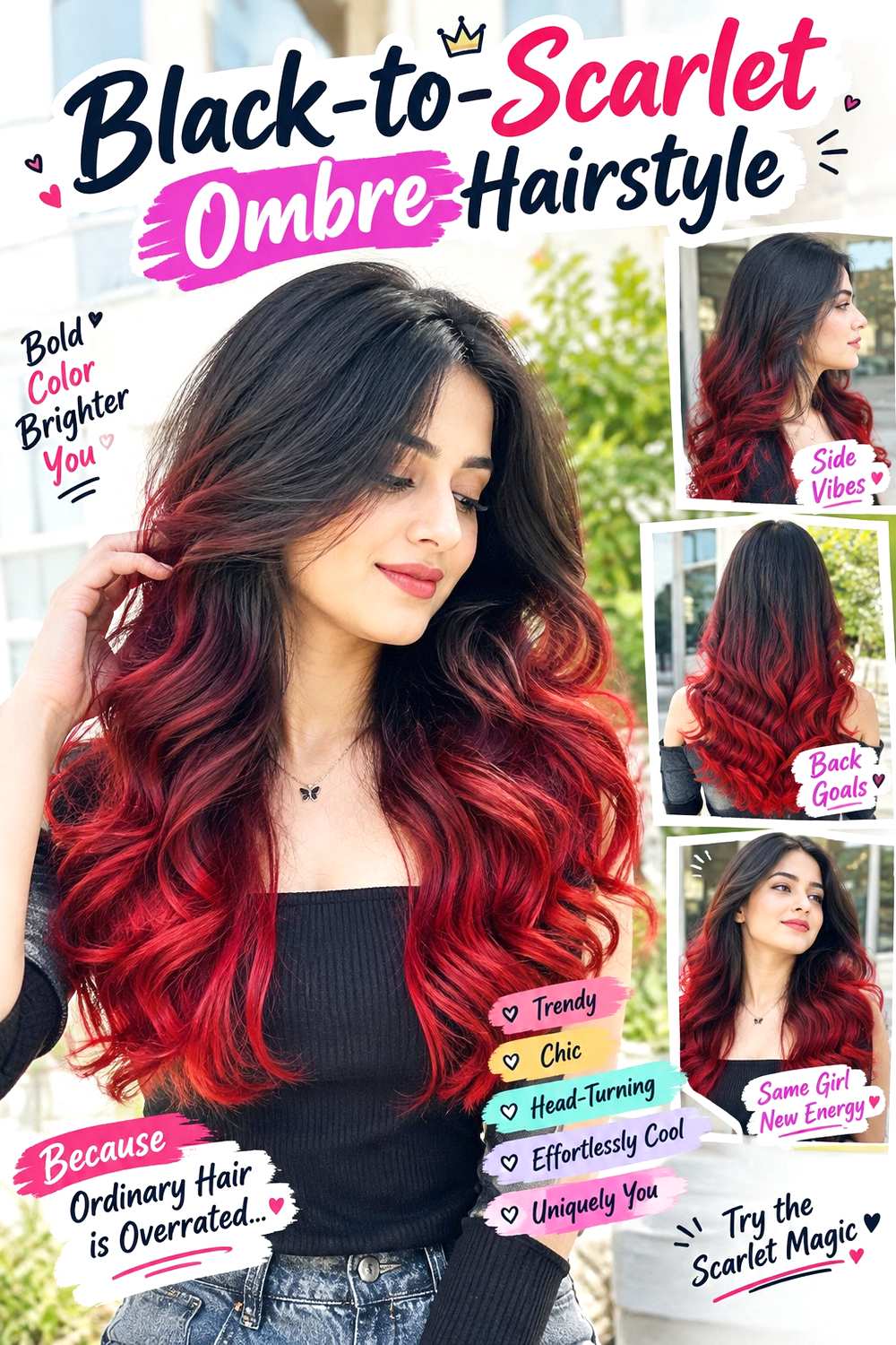 Black-to-Scarlet Ombre Hairstyle ()