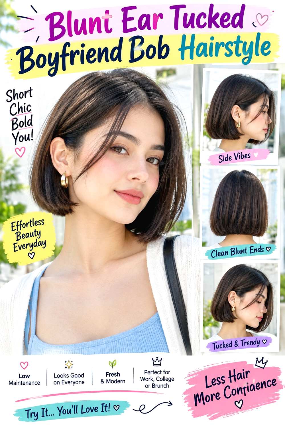 Blunt Ear Tucked Boyfriend Bob Hairstyle