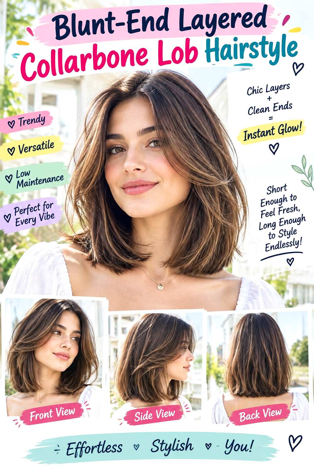 Blunt-End Layered Collarbone Lob Hairstyle