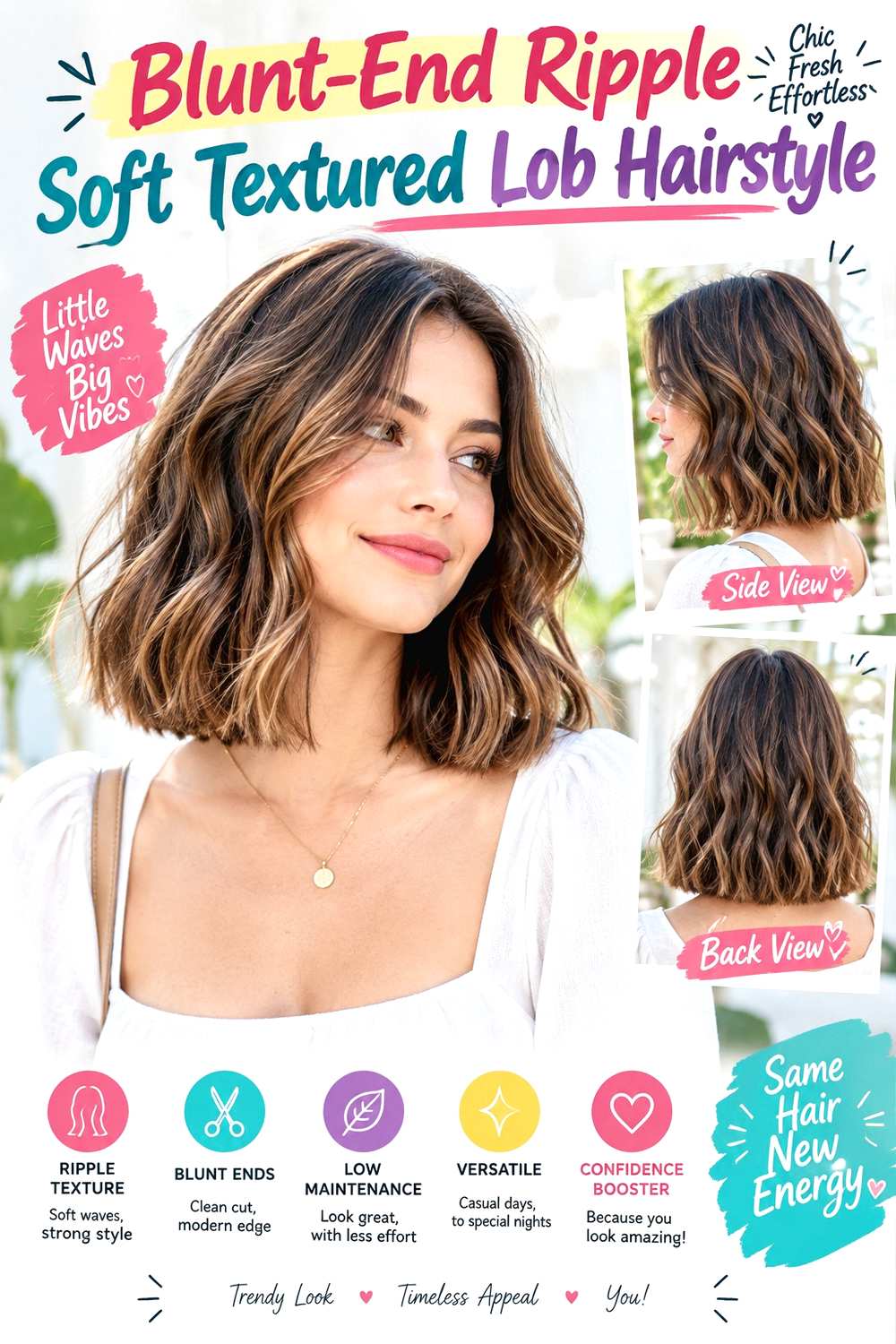 Blunt-End Ripple Soft Textured Lob Hairstyle