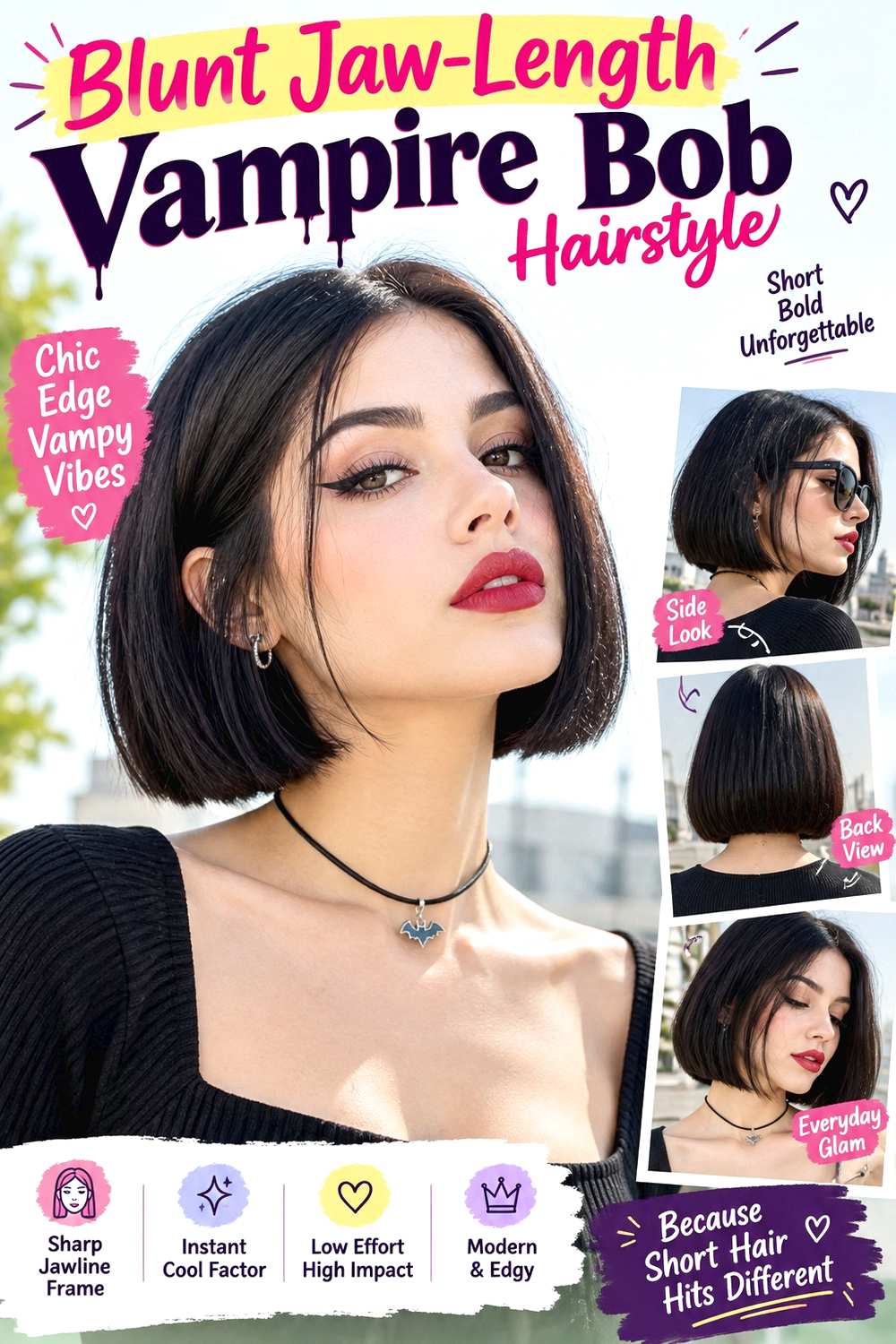 Blunt Jaw-Length Vampire Bob Hairstyle