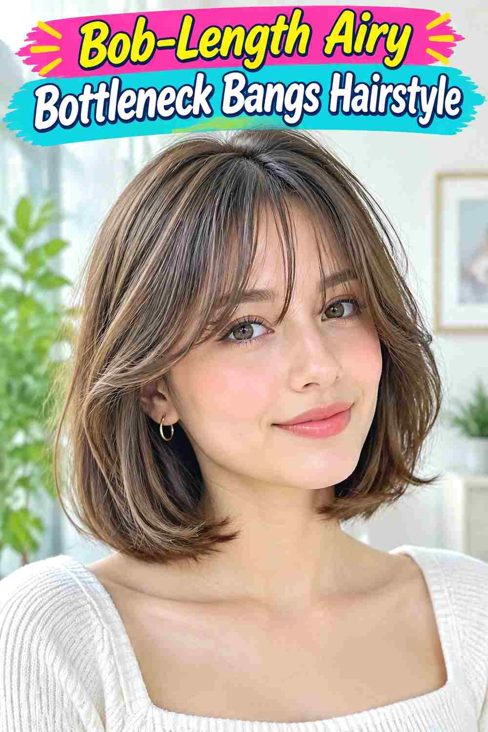Bob-Length Airy Bottleneck Bangs Hairstyle