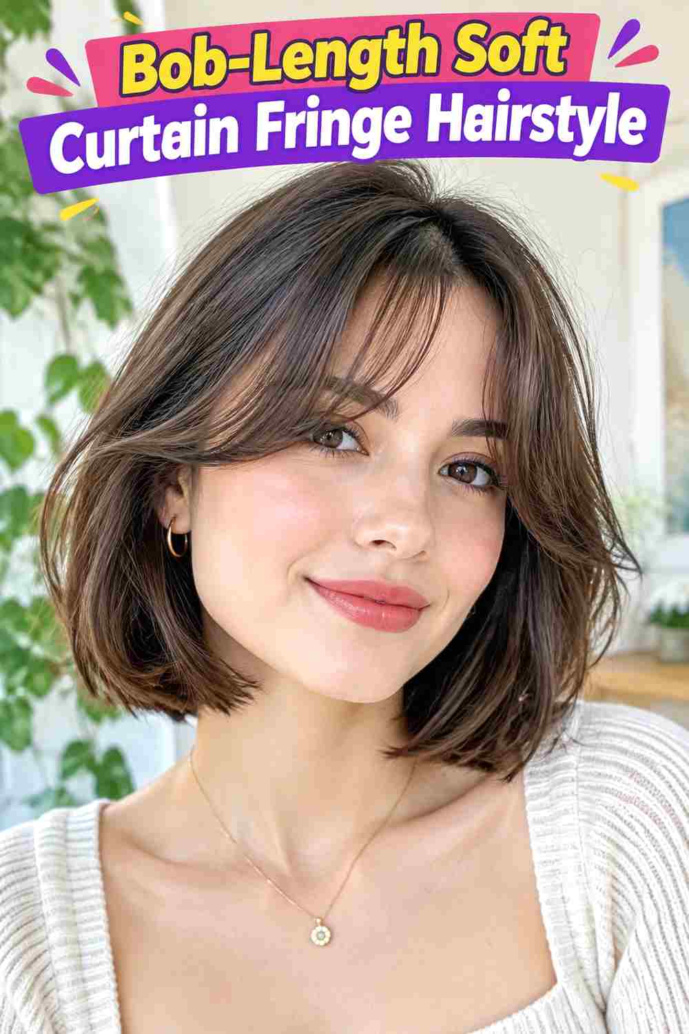 Bob-Length Soft Curtain Fringe Hairstyle